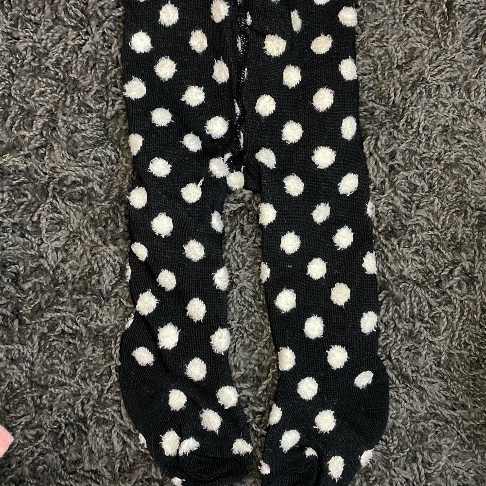 0-6 month black and white polka-dot tights